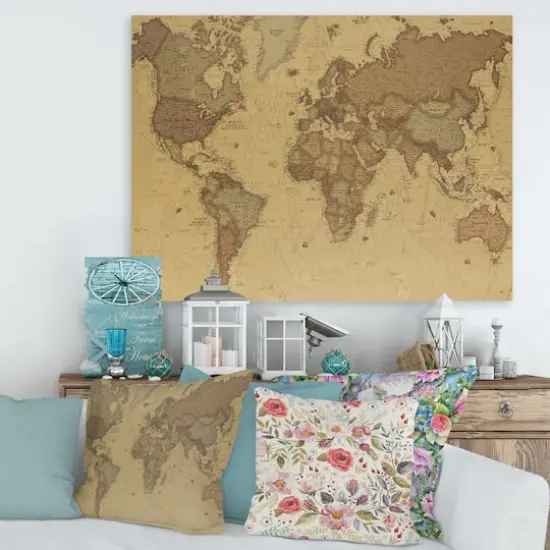 Designart - Ancient Map of The World III - Vintage Canvas Wall Art Print {4}