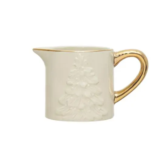 Hello Honey&reg; White & Gold Embossed Christmas Tree Stoneware Creamer {1}