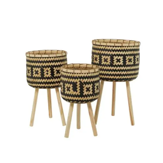 Brown Bamboo Bohemian Planter, Set of 3" 27", 23", 20" {4}