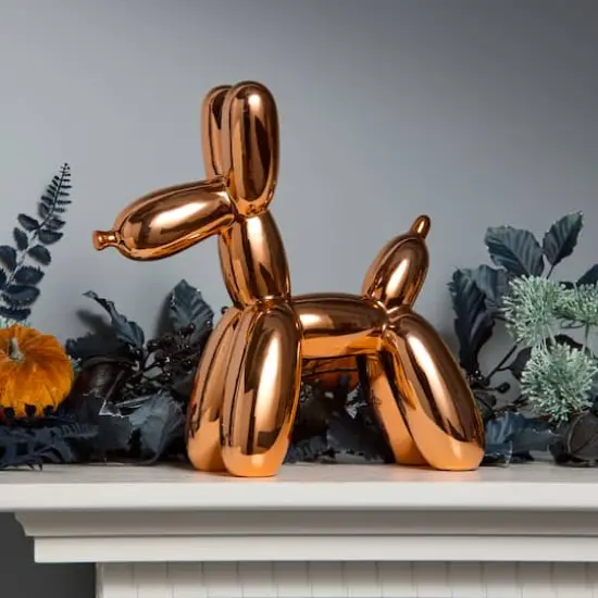 11" Electroplated Orange Balloon Dog Figurine {3}