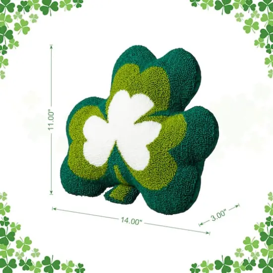 Glitzhome® 14" St. Patrick's Hooked Shamrock-Shaped Pillow {8}