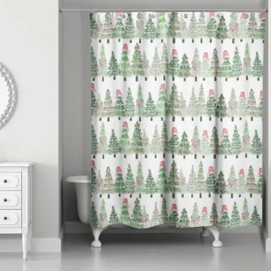 Watercolor Evergreens Pattern Shower Curtain {3}