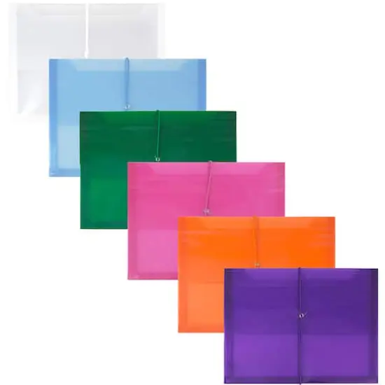 JAM Paper 9.75" x 13" Assorted Plastic Elastic Closure Booklet Envelopes with Expansion, 12ct. {1}