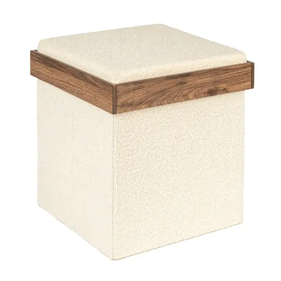 Household Essentials Versatile Boucle Ottoman with Hidden Storage Cream {1}