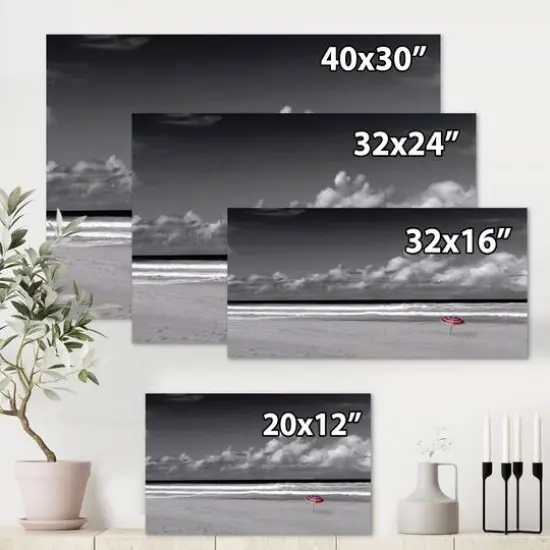 Designart - Monochrome Coastline Under Cloudy Sky - Lake House Canvas Wall Art Print {5}