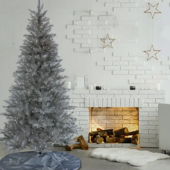 7.5ft. Pre-Lit Crystal Silver Metallic Artificial Christmas Tree, Multicolor LED Lights {3}