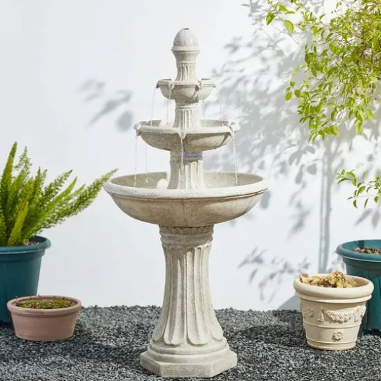 Glitzhome&reg; 45" 3-Tier Ceramic Outdoor Fountain Sand Beige Terrazzo {4}