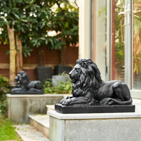Glitzhome&reg; 22" Lying Lion Garden Statue Set Black {4}