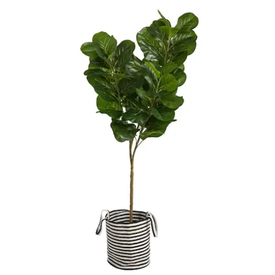 6ft. Fiddle Leaf Fig Artificial Tree in Handmade Black and White Natural Jute and Cotton Planter {1}