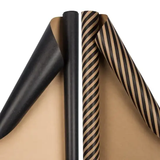 JAM Paper Stripes & Solids Combo Gift Wrap Set Black {4}