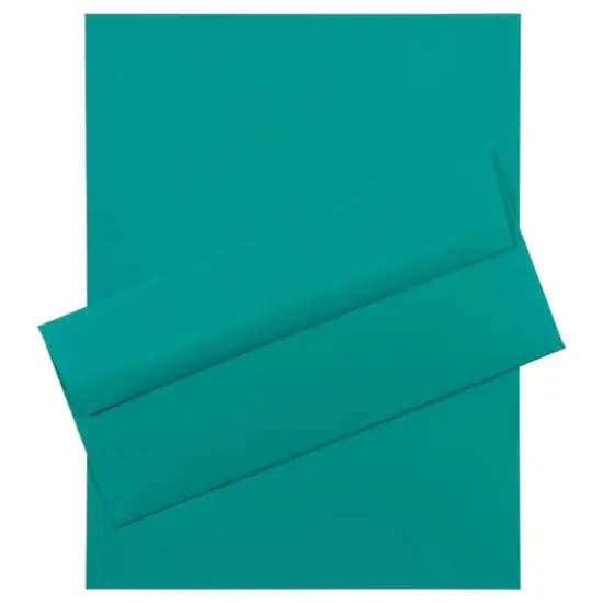 JAM Paper 8.5" x 11" Letter Paper & Envelopes #10 Business Stationery Set, 100ct. Sea Blue Brite Hue {1}