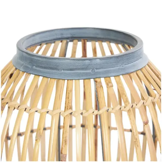 16" Brown Bamboo Handmade Open Frame Vase with Blue Metal Accents {5}