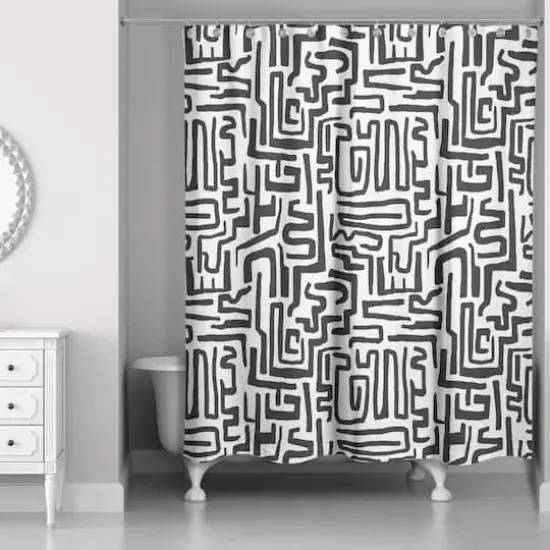 Black Maze Lines 71" x 74" Shower Curtain {3}