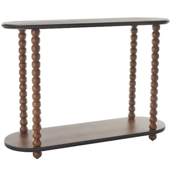 47" Brown Wood Oval Spindle 1-Shelf Living Room Console Table with Beaded Edges {1}
