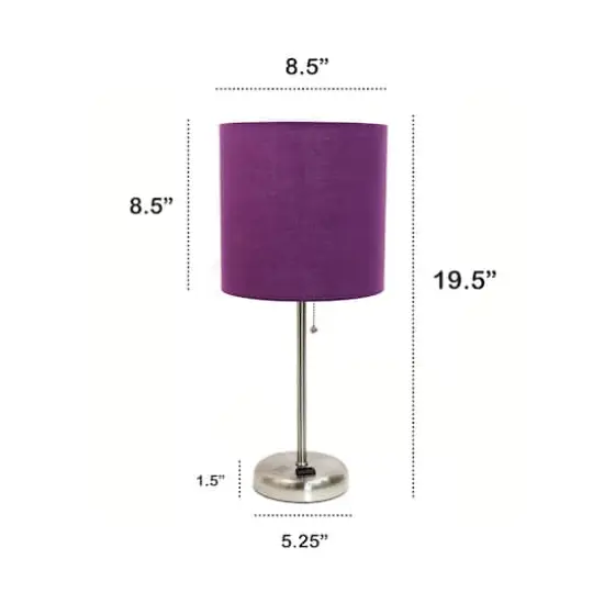 Creekwood Home Oslo 19.5" Power Outlet Table Lamp Brushed Steel Base/Purple Shade {4}
