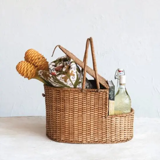Hello Honey&reg; Natural Oval Wicker Picnic Basket with Open Side Compartment {4}