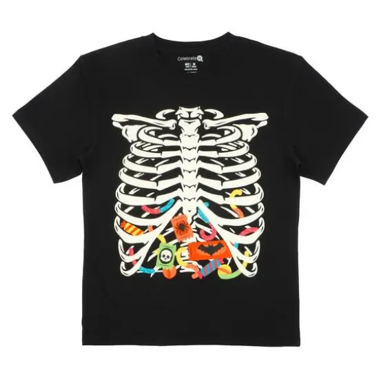 Black Ribcage with Candy Youth Crew Neck T-Shirt by Celebrate It&trade; {1}
