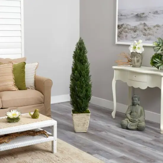 4.5ft. Cedar Artificial Tree in Country White Planter (Indoor/Outdoor) {5}