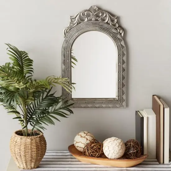 Arched-Top Antique Silver Wall Mirror {4}