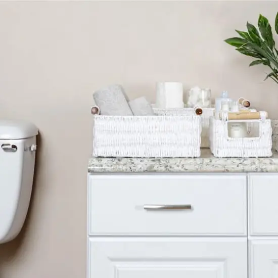 Household Essentials Paper Rope with Wooden Handles Basket Set White {4}