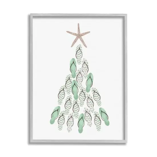 Stupell Industries Flip Flop Beachy Christmas Tree Black Framed Giclee Art Gray {1}