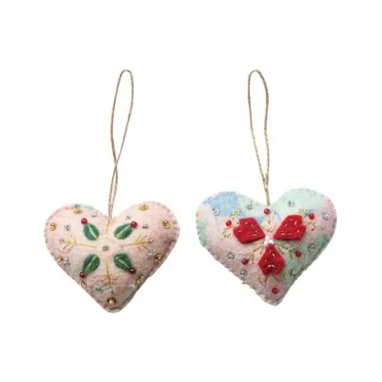 Hello Honey&reg; Handmade Wool Felt Heart Ornament Set with Applique, Embroidery & Sequins {1}
