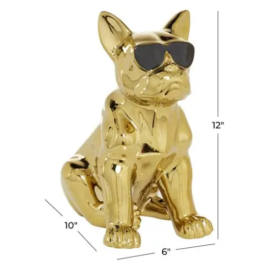 CosmoLiving by Cosmopolitan Gold Ceramic Glam Sculpture, Dog 12" x 6" x 10" {7}
