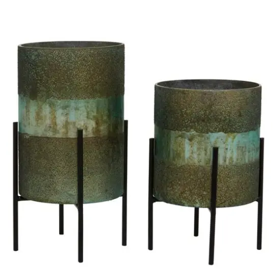 Green Glass Contemporary Candle Holder Set {1}