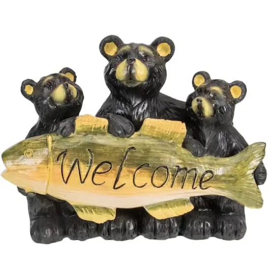 10" Bear Family Trio Welcome Sign Outdoor Garden Statue {1}