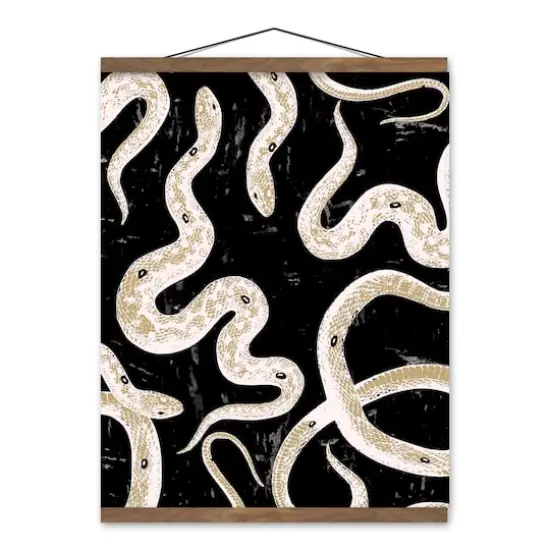 Black Snake Collage Teak Hanging Canvas Wall Art {1}