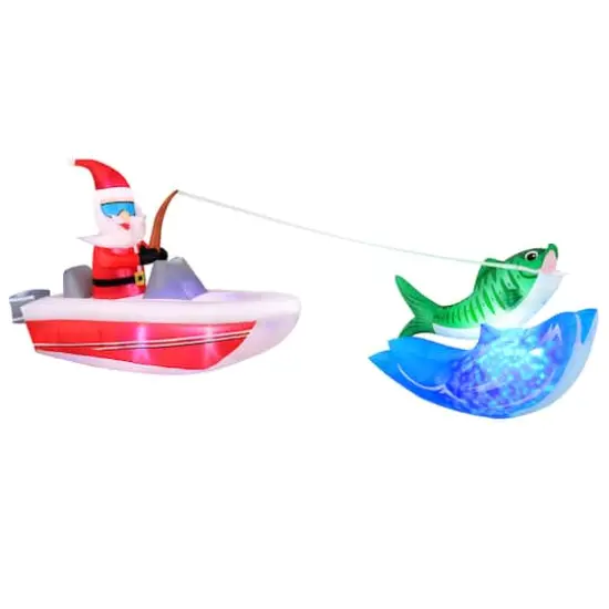 14ft. Inflatable Christmas Boat Fishing Santa with Swirling Lights {1}
