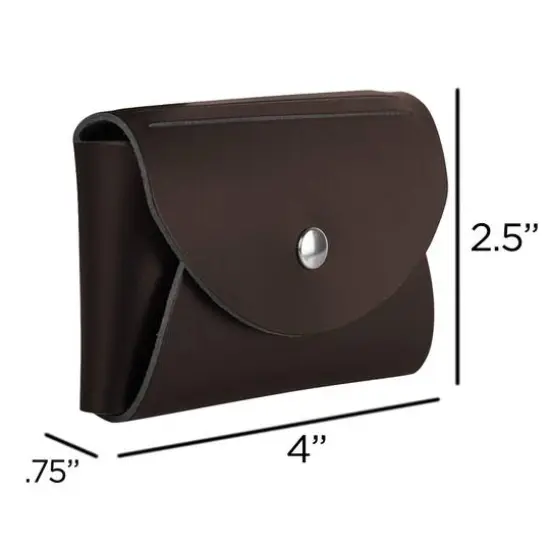 JAM Paper Italian Leather Business Card Holder Case with Round Flap Dark Brown {6}