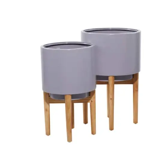 Gray Iron Contemporary Planter with Natural Legs Set {4}