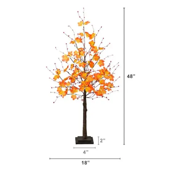 4ft. Pre-Lit Autumn Maple Artificial Fall Tree with Berries and 60 Warm White LED Lights {3}