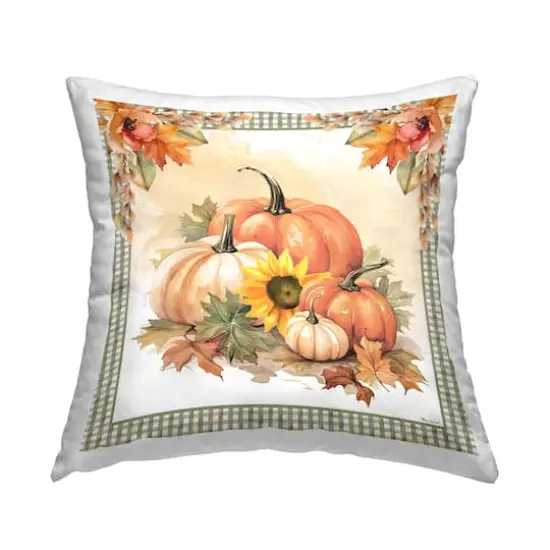 Stupell Industries Autumn Pumpkins Floral Border Decorative Printed Throw Pillow {1}