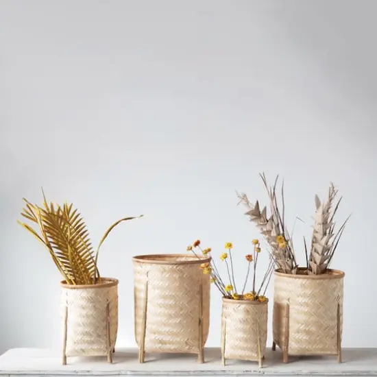 Hello Honey&reg; Natural Woven Bamboo Baskets with Legs Set {4}