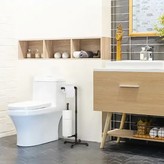 Black Freestanding Toilet Paper Cast Iron Pipe Stand {4}