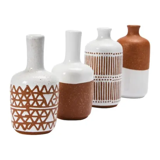 Hello Honey&reg; Mixed Pattern Brown & White Stoneware Vase Set {4}