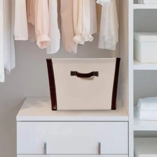 Household Essentials 16" Canvas Bin with Vegan Leather Trim {3}