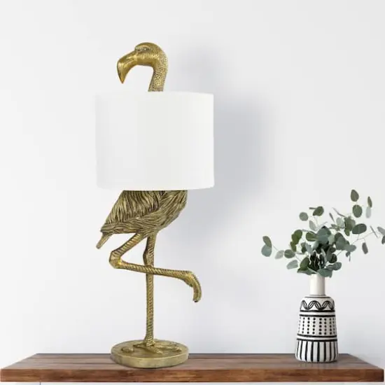Hello Honey&reg; 32" Gold Finish Resin Flamingo Table Lamp with Linen Shade {4}