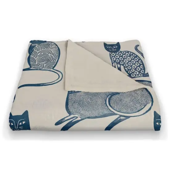 Blue Cat Pattern 50" x 60" Coral Fleece Blanket {3}