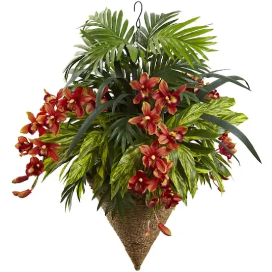 3ft. Mixed Tropical Greenery & Orchid Hanging Basket {1}