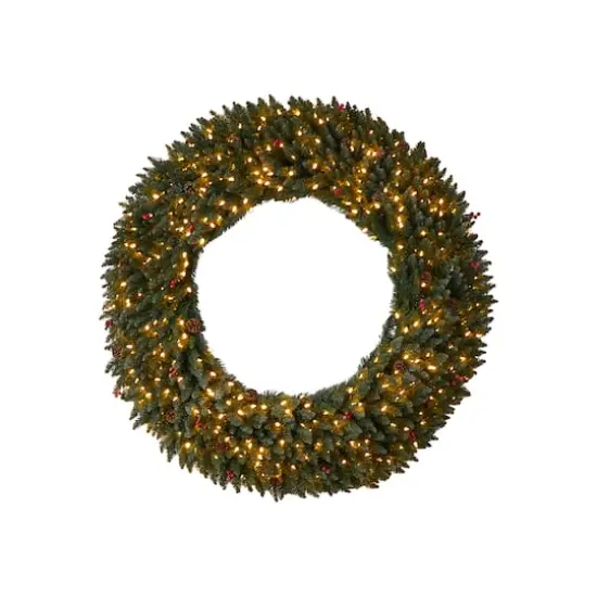 5ft. Clear LED Lights Flocked Artificial Christmas Wreath With Pinecones & Berries {1}