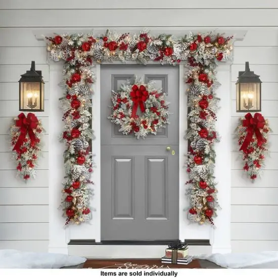 6ft. Battery-Operated Pre-Lit Flocked Decorated Artificial Garland {3}