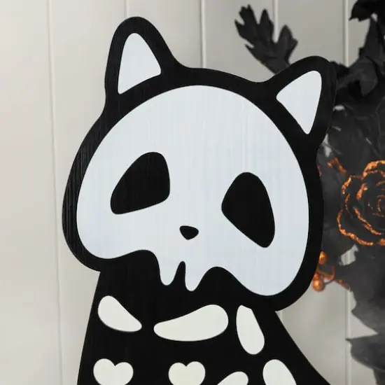 Glitzhome&reg; Halloween Wooden Skeleton Cat and Stacked Pumpkin Porch Decor Set {6}