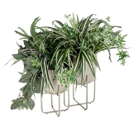 Metal Contemporary Stand Planter Set Silver {3}