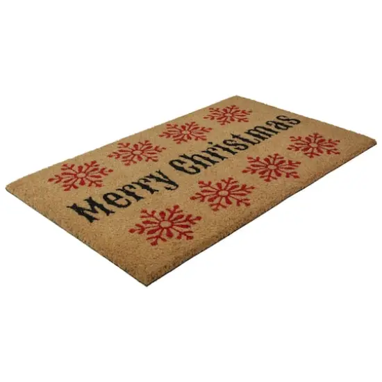 30" Merry Christmas Snowflake Natural Coir Doormat {4}
