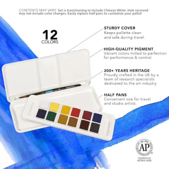 Daler-Rowney&reg; Aquafine Half Pan Travel 12 Color Watercolor Set {4}