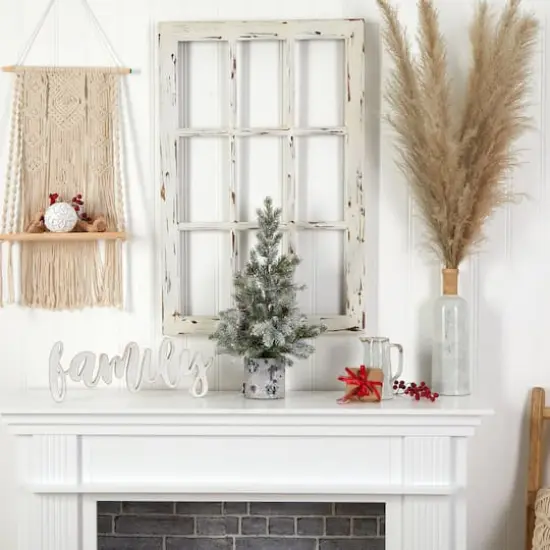 2ft. Pre-Lit Flocked Artificial Christmas Tree in Decorative Birch Bark Planter, LED Lights {6}