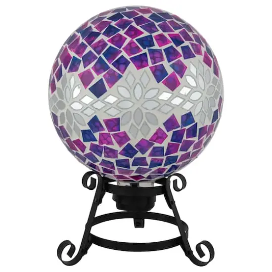 10" Purple, Pink & Silver Mosaic Floral Outdoor Garden Gazing Ball {4}